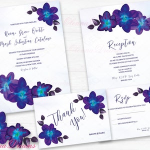 Blue Orchid Wedding Invitations, Purple Turquoise Wedding Invitations check, Purple Turquoise Blue Orchid Wedding Invitation, Blue Orchid