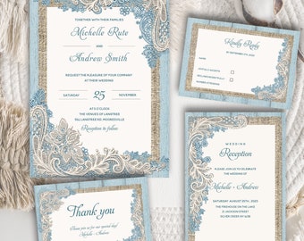 Rustic Dusty Blue Wedding Set, Soft Blue sky Wedding Design, Vintage Dusty Blue Wedding Suite, Custom Blue Wedding Printable Ideas