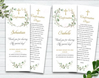 Confirmation Prayer Card, Confirmation Invitations for Boys, Girls, Confirmation Bookmarks, Confirmation Favor, Personalized Prayer Bookmark