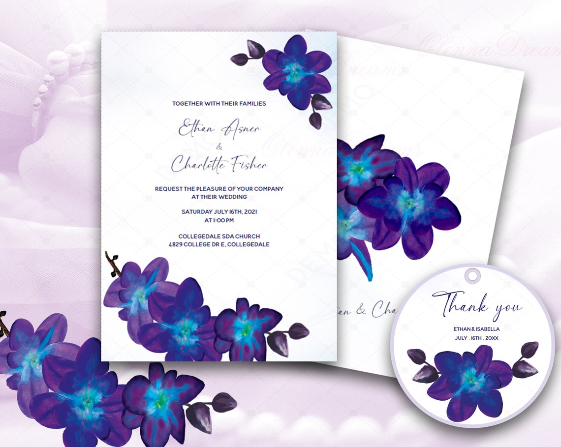 Blue Orchid Wedding Invitations, Purple Turquoise Wedding Invitations ...