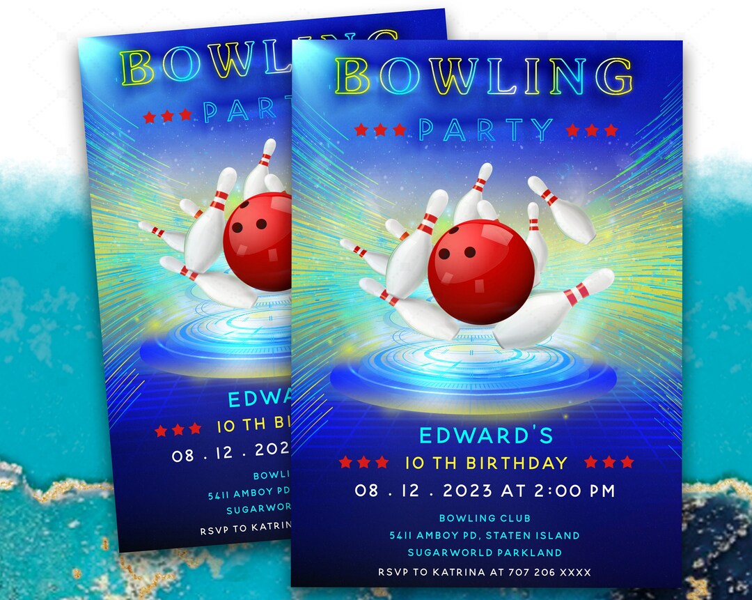 Bowling Birthday Party Invitation Bowling Invitation Boys Etsy