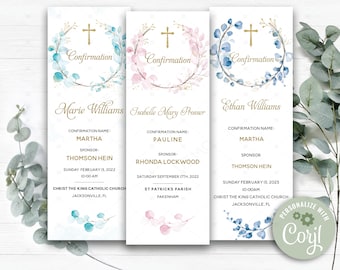 Aqua Confirmation Prayer Card, Confirmation Invitations for Girls, Confirmation Bookmarks, Confirmation Favor, Personalized Prayer Bookmark
