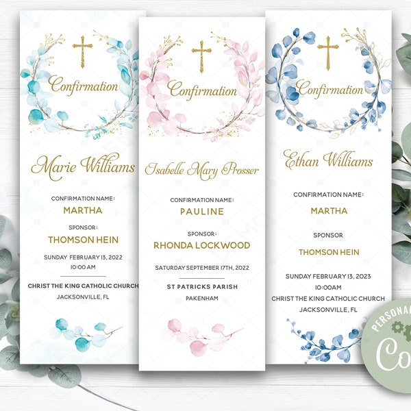 Aqua Confirmation Prayer Card, Confirmation Invitations for Girls, Confirmation Bookmarks, Confirmation Favor, Personalized Prayer Bookmark