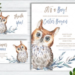 Baby Owl Boy Shower Invitations, Owl Baby Shower Invitations Boy, Boy Owl Baby Shower Invitation, Printable Owl Baby Shower Invitations