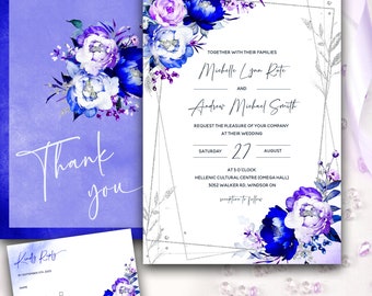 Royal Blue and Purple Wedding Theme, Royal Blue Purple and Silver Wedding Invitation templates, Royal Blue and Purple Wedding Decorations