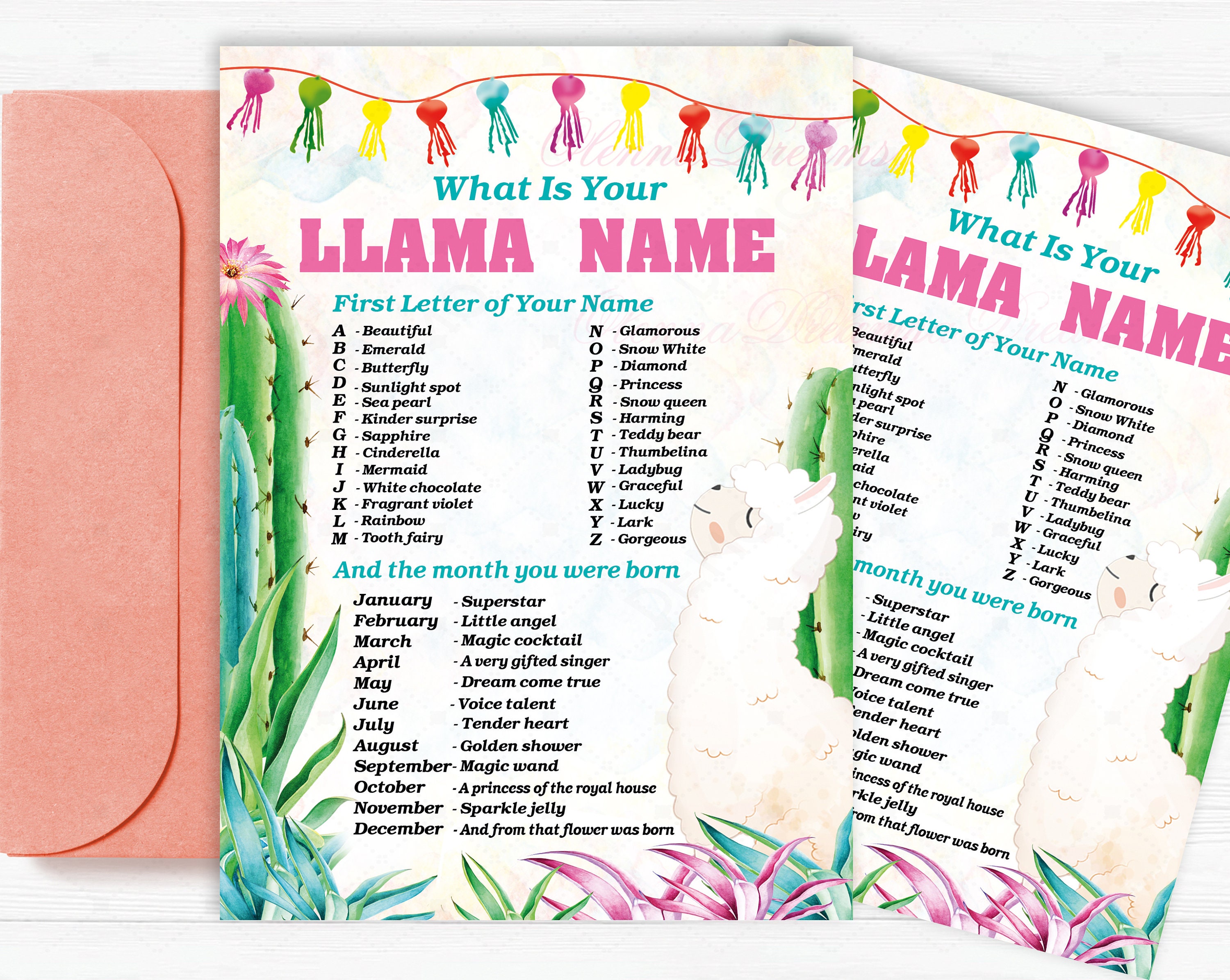 Llama Name Game What's Your Llama Name Llama Party Etsy