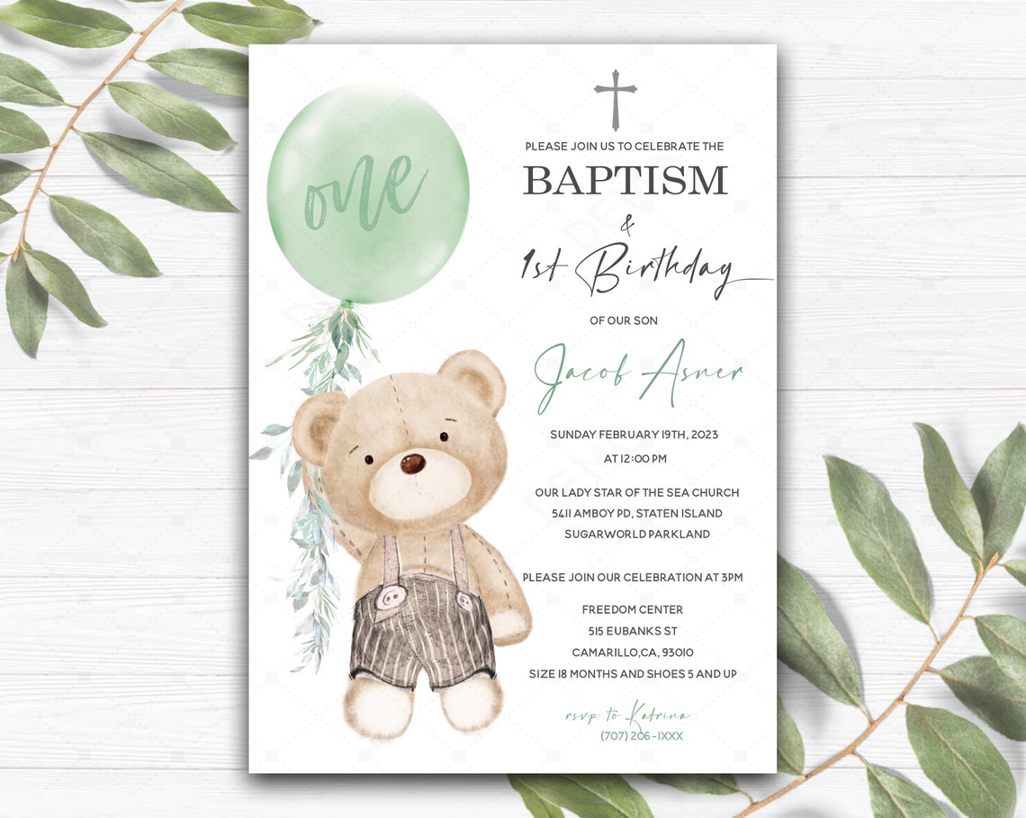 Baptism and First Birthday Invitation Boy Editable Baby Boy Etsy