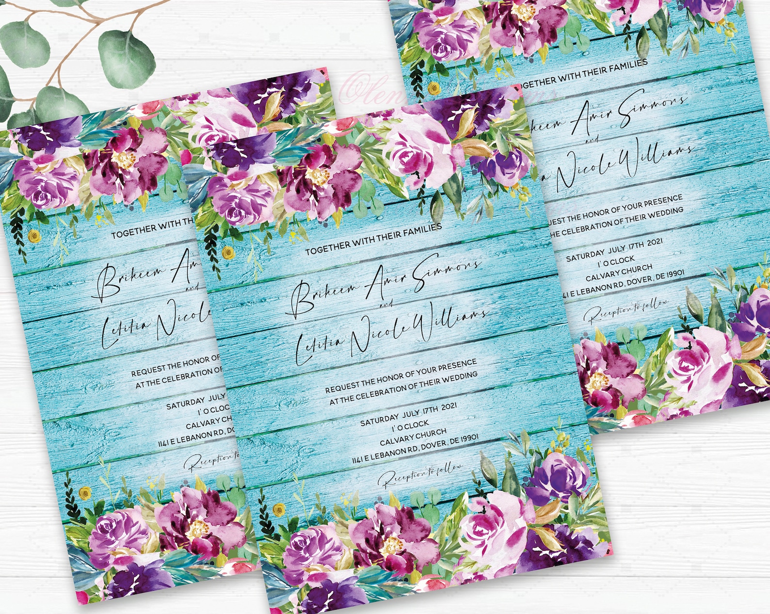 Purple and Turquoise Wedding Invitations Turquoise and Purple Etsy