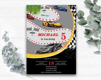 5th Boys Car Birthday Invitations, 6,7, 8th Birthday Invitation INSTANT DOWNLOAD, Any Age,  Racing Cars Birthday Decoration for Boys