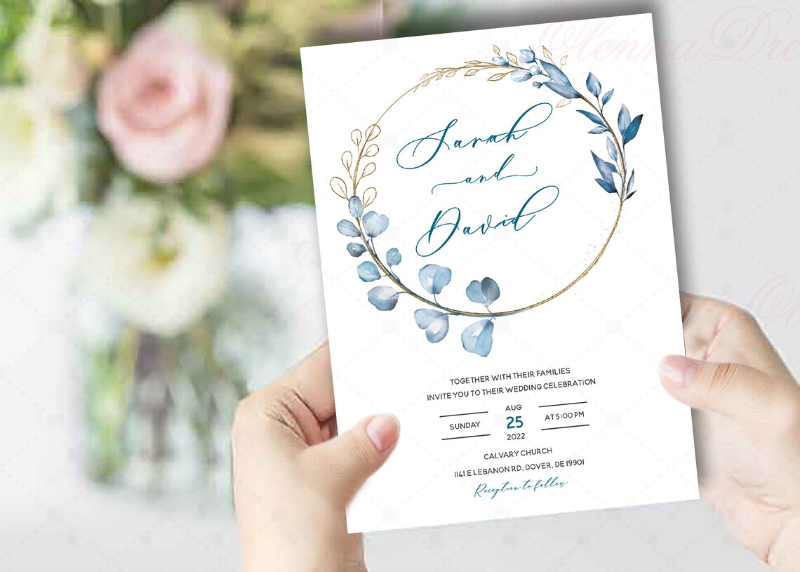 Dusty Blue Wedding Invitation Template Blue Wedding Etsy