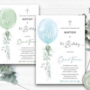 Baptism and First Birthday Invitation Boy, Editable Baby Boy First Birthday and Baptism Invitation, Christening and 1st birthday invite Boy