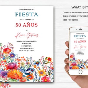 Invitación De 50 Años Mujer, SPANISH 50th Birthday Invitation, 50 Años