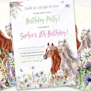 Horse Birthday Invitation, Girl's Horse Invitation, Horse Birthday, Horse Birthday Party Invite, Horse Party Invitation, Horse Party Invite image 3