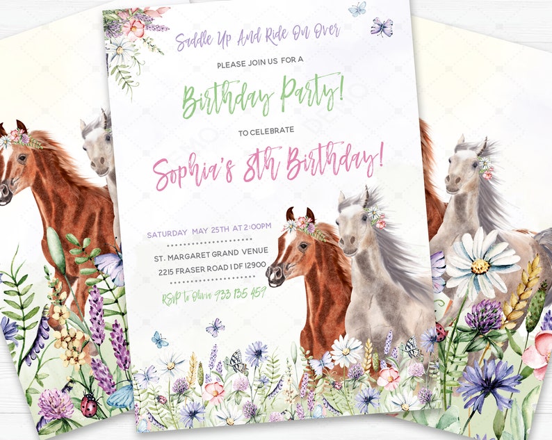 Horse Birthday Invitation, Girl's Horse Invitation, Horse Birthday, Horse Birthday Party Invite, Horse Party Invitation, Horse Party Invite image 3