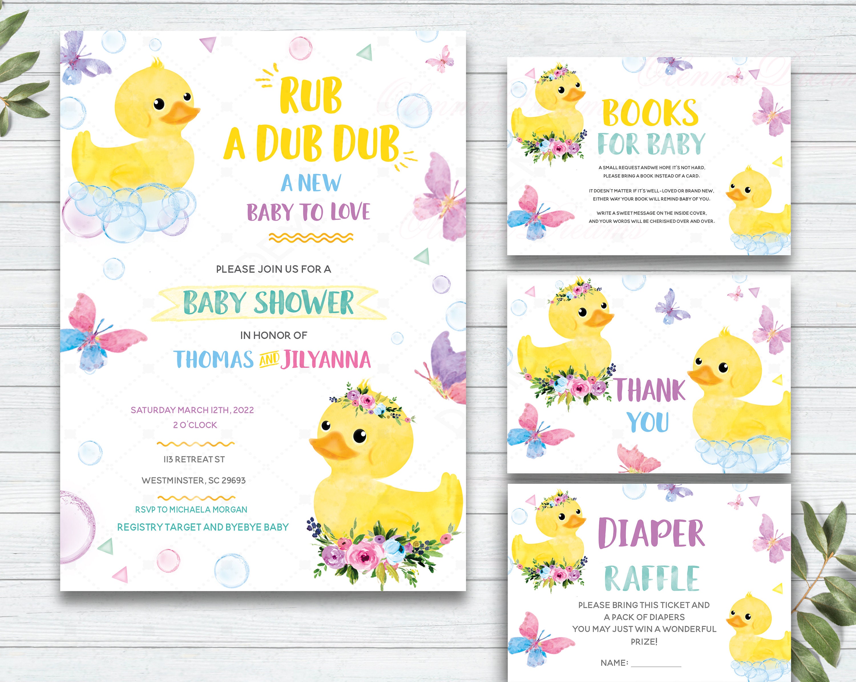 Gender Neutral Baby Ducks Invitations, Boy Girl Rubber Duck Baby Shower