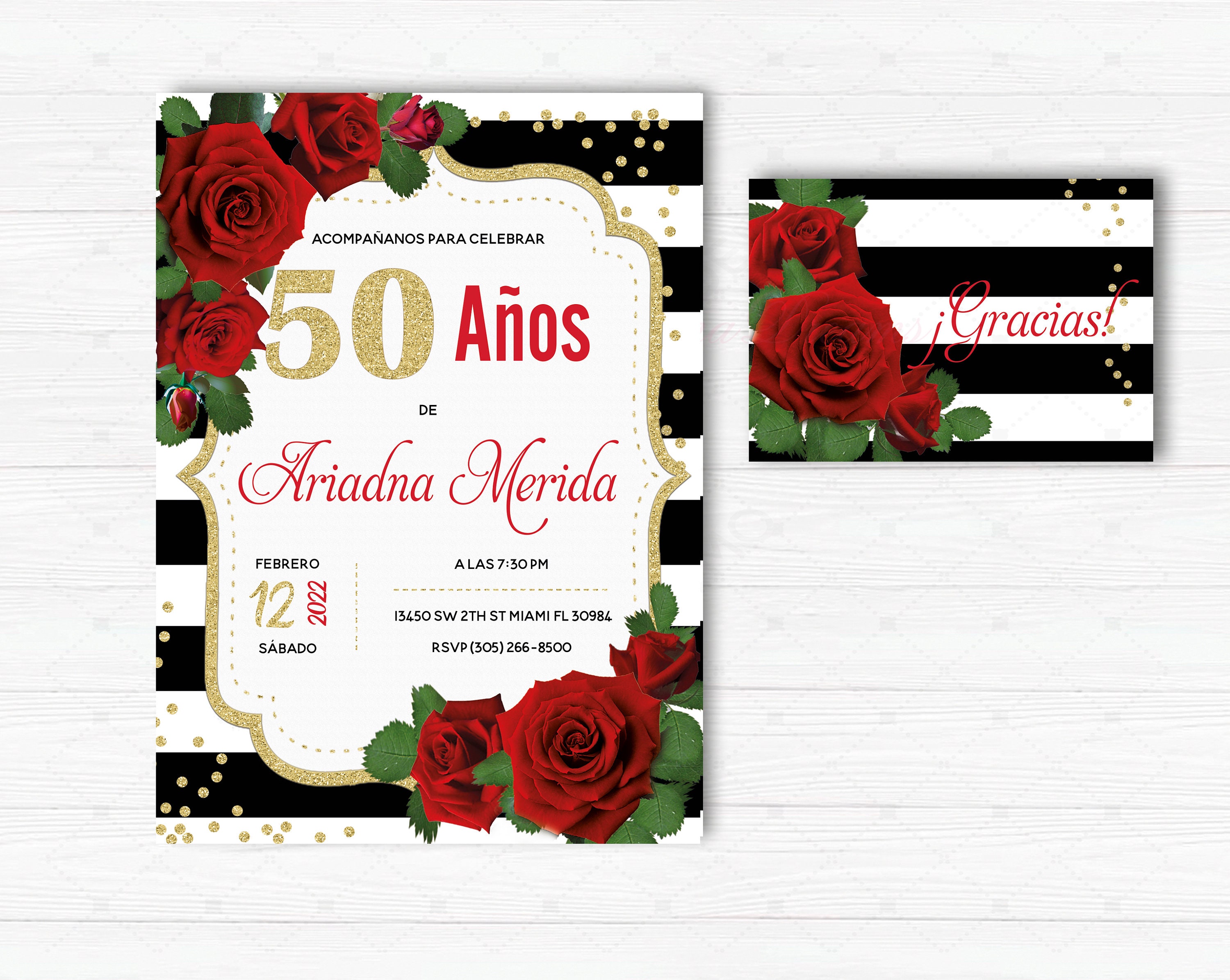 Invitación de 50 Años Mujer, SPANISH 50th Birthday Invitation, 50 Años  Cumpleaños Adulto Mujer, Invitaciones de oro rojo, ANY AGE -  México