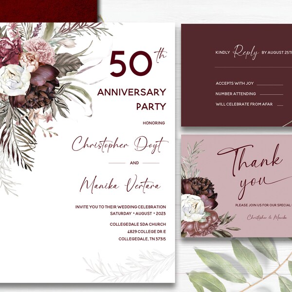 50th anniversary invitations with rsvp cards etsy
