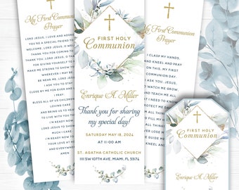 First Communion Prayer Card, First Communion Favor Tags and Bookmarks, Prayer Card, First Communion Favors, Personalized Greenery Bookmark
