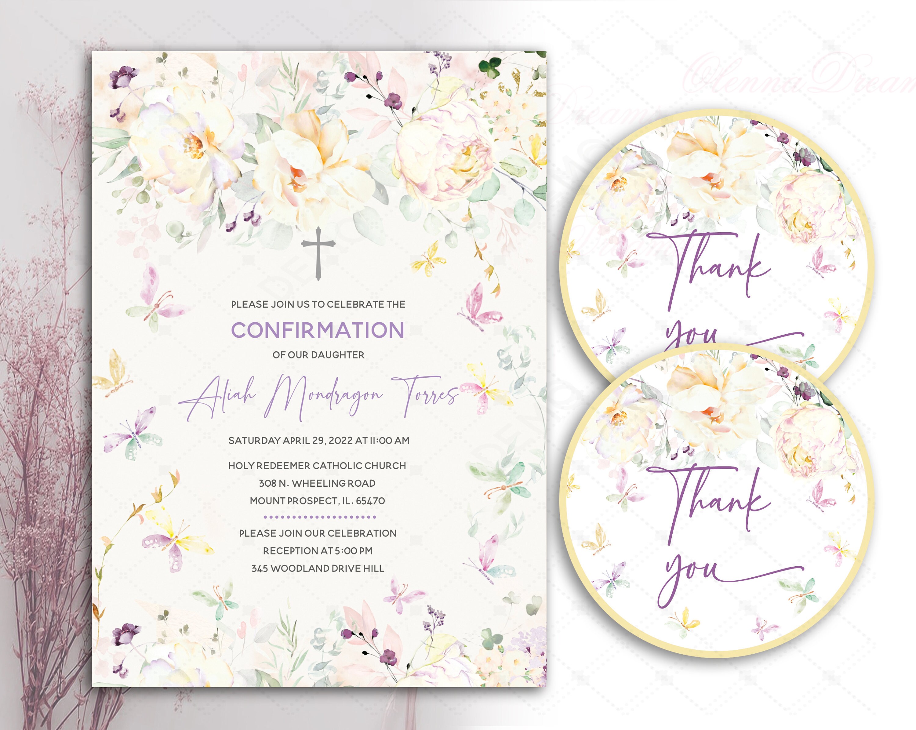 Printable Catholic Confirmation Invitation Cards, Girl's Confirmation ...