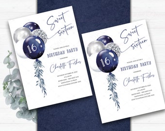 Sweet 16 Invitation ideas, Royal Blue and Silver Sweet 16 Invitations, Sweet Sixteen Invitation Ideas, Sweet 16 Themes Masquerade Invitation