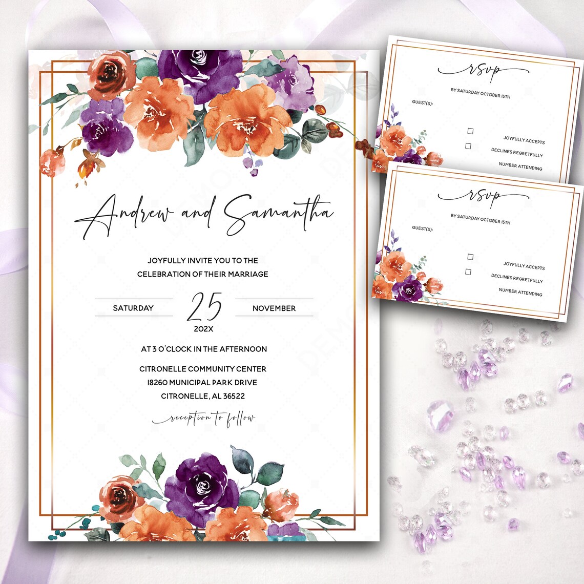 Purple and Burnt Orange Wedding Colors Burnt Orange and Etsy