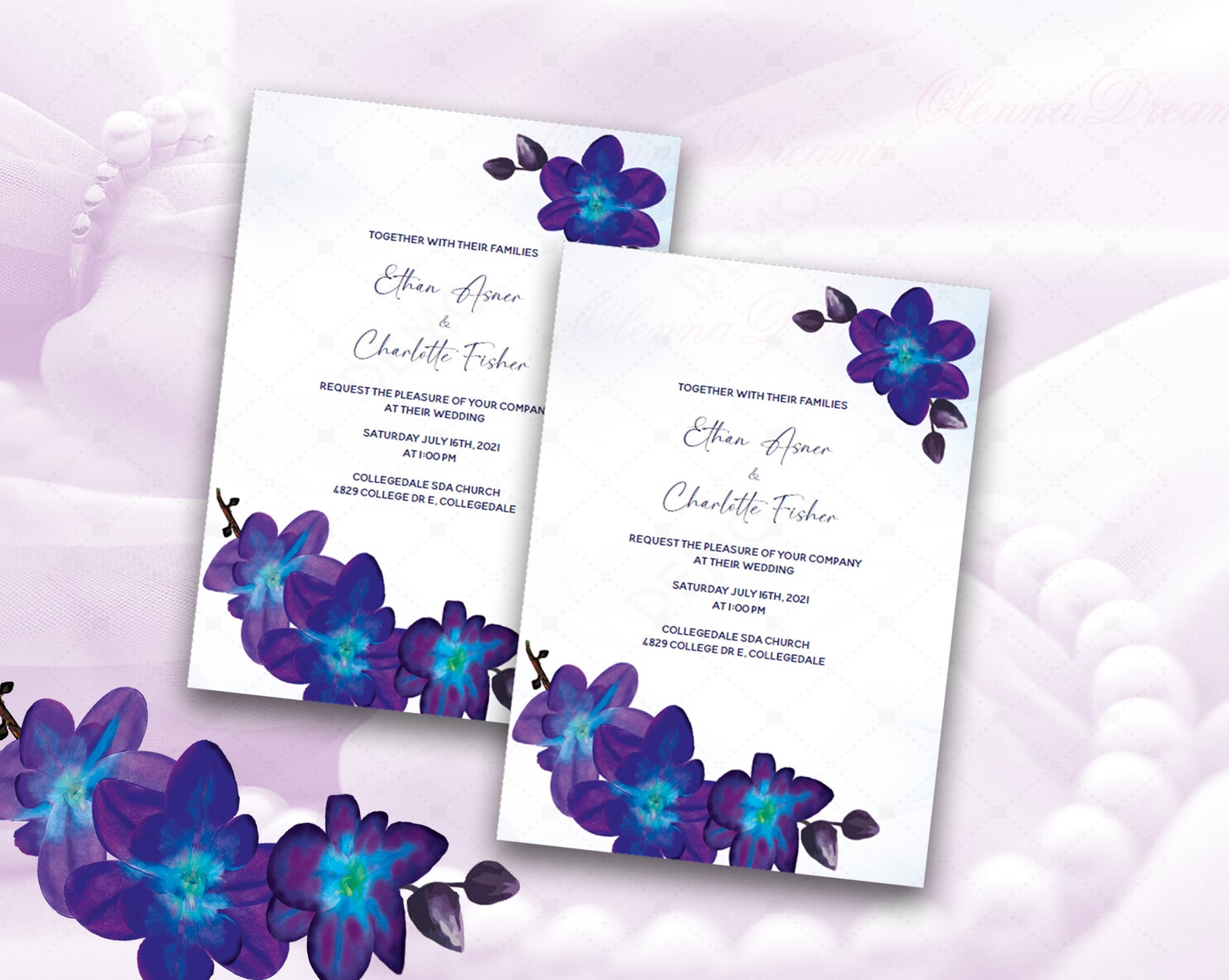 Blue Orchid Wedding Invitations, Purple Turquoise Wedding Invitations ...
