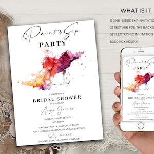 Paint and Sip Bridal Shower Invitation, Paint and Sip Invitation Template, Sip And Paint bridal shower invitations, Paint and Sip Invitation