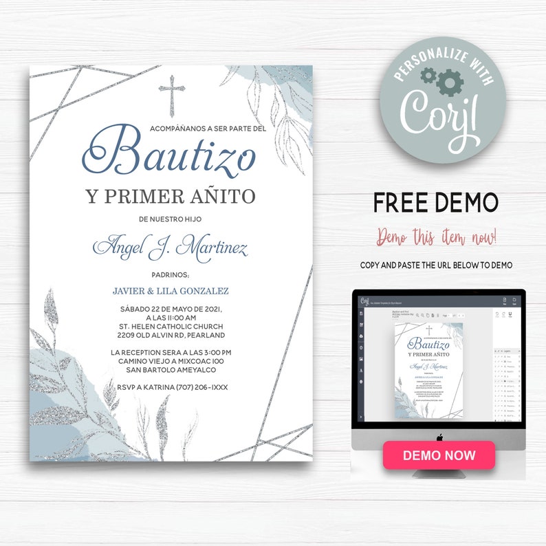 Baptism and First Birthday Invitations Bautizo Y Primer Añito Etsy
