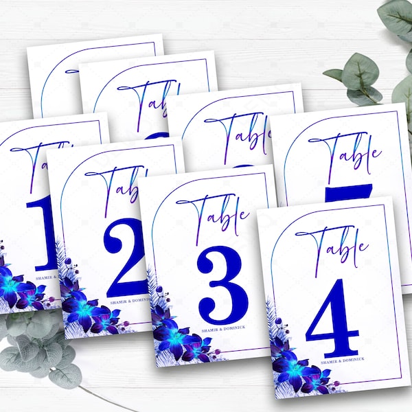 Blue Orchid Wedding Flowers Table Numbers, Purple Turquoise Wedding Table Numbers, Purple Turquoise Blue Orchid Table Numbers