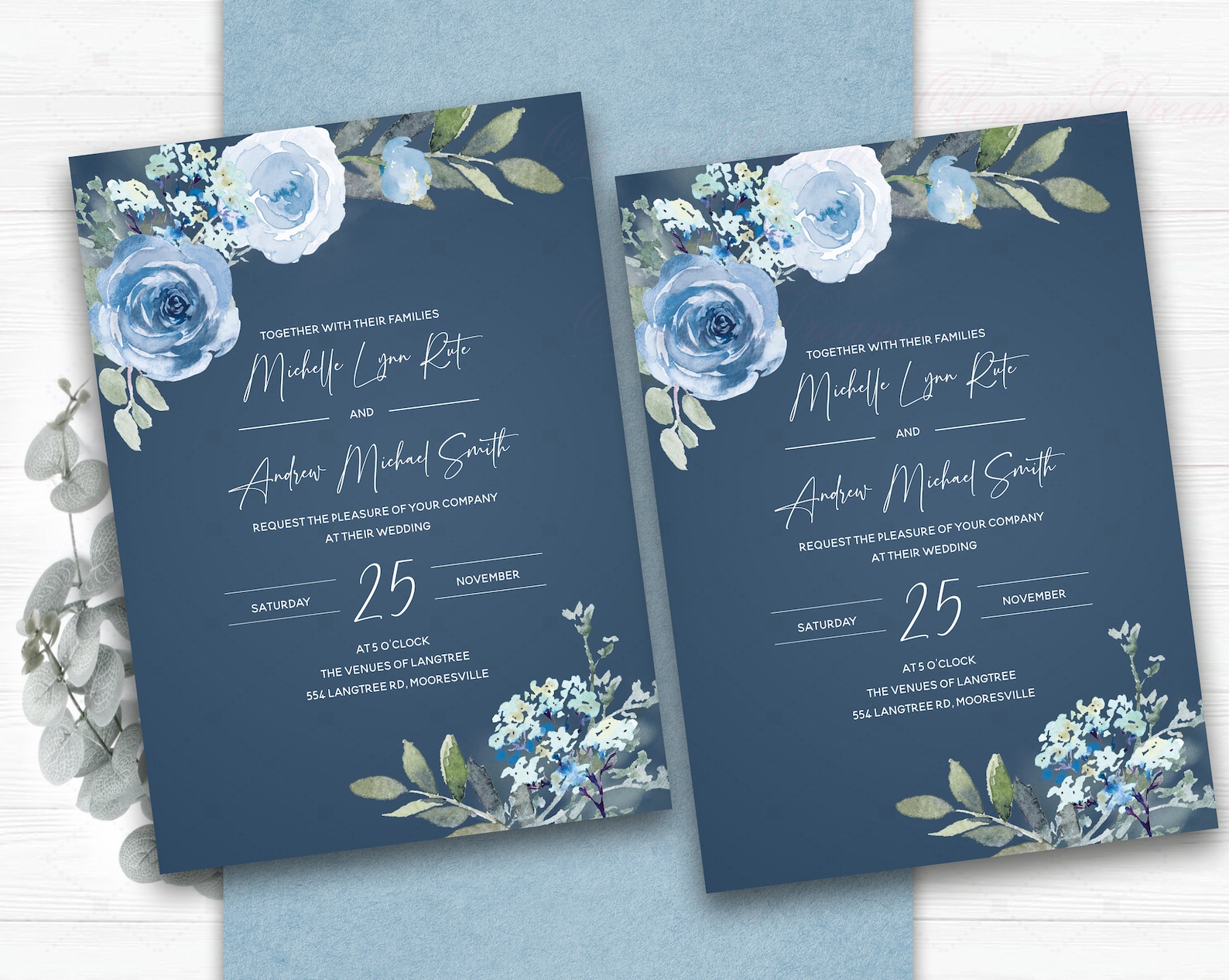 Sage Green and Dusty Blue Wedding Invitation Template Blue - Etsy