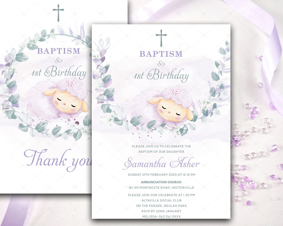 Baptism and First Birthday Invitation Girl Baby Girl First Etsy