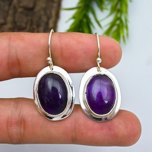 Elegantes pendientes de amatista, para uso diario, pendientes colgantes únicos, pendientes de plata 925, pendientes llamativos, regalo para ella.