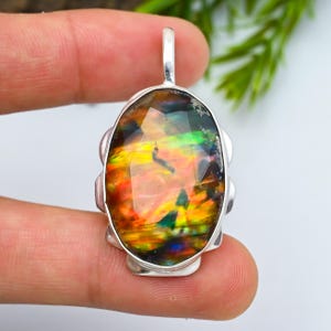 Ammolite Gemstone 925 Sterling Silver Pendant, Handmade Jewelry, Vintage Jewelry, Designer silver Pendant, Ammolite Silver Jewelry For Gift