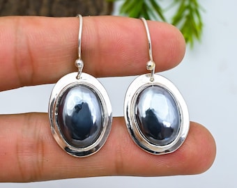 Handmade Shungite 925 Sterling Silver Dangle Earrings – Boho Ethnic Jewelry