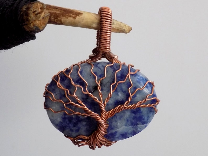 Blue Sodalite Pendant Copper Wirewrap Gemstone Pendant Gift Idea Sodalite Wire Wrapping Tree Of Life Jewelry
