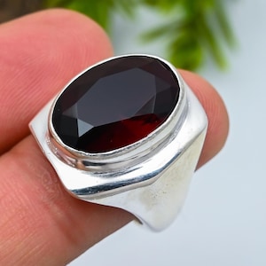 Unique Red Garnet Gemstone Ring 925 Sterling Silver Jewelry, Red Garnet Statement Ring Delicate Engagement Ring Valentine&#39;s Day Gifts