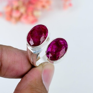 Kashmiri röd rubin ädelstensring, 925 sterlingsilver handgjord rubin silverring, designersmycken i silver, fars dag-present
