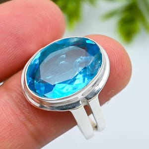 Anello con pietra di topazio blu, anello in argento sterling 925, anello con pietra preziosa, anello importante, anello fatto a mano, anello boho, gioiello con topazio blu, regalo di compleanno per lui