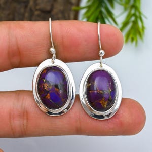 Purple Copper Turquoise Earrings 925 Sterling Silver Jewelry Gemstone Handmade Earring Purple Copper Turquoise Earrings Wadding Gift