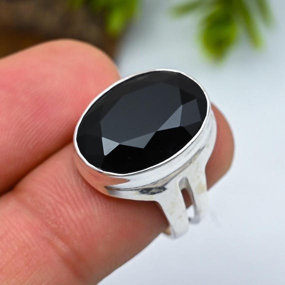 Bague Vintage En Argent Avec Pierre Noire Onyx - Occasion, élégante