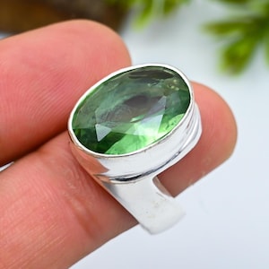 Green Tourmaline Ring, 925 Sterling Silver Bezel Set, Thin Tourmaline Ring, October Birthstone Jewelry, Minimalist Tourmaline Ring Gift