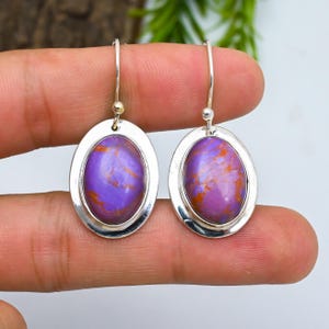 Purple Copper Turquoise 925 Sterling Silver Earring Jewelry, Purple Copper Turquoise Earrings, Bohemian Earrings, Handmade Everyday Jewelry