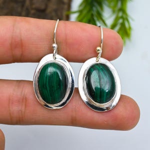 Malachite Earrings, 925 Sterling Silver Earrings, Dangle & Drop Earrings, Natural Malachite Earrings, Gift For Girlfriends, Anniversary Gift