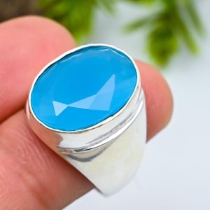 Dainty Blue Chalcedony Ring Gemstone Ring 925 Sterling Silver Ring Statement Ring Handmade Ring Chalcedony Jewelry Gift For Women Wife