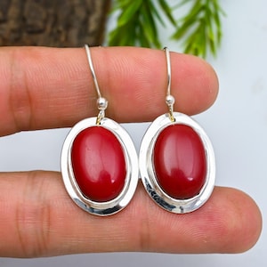 Red Coral 925 Sterling Silver Earring Jewelry, Red Color Earrings, Bohemian Earrings, Handmade Earrings, Gift For Her , Everyday Jewelry