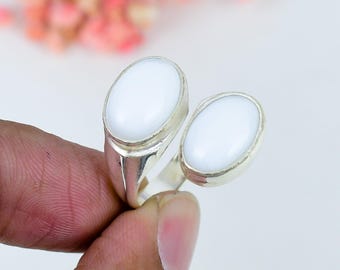 Sterling Silver Mother of Pearl Ring, Boho Minimalist Band, Party Wear Gemstone Jewelry