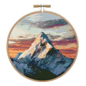 Mountain peak cross stitch pattern Mountain design Landscape pdf pattern Hoop art Nature cross stitch Modern cross stitch pattern