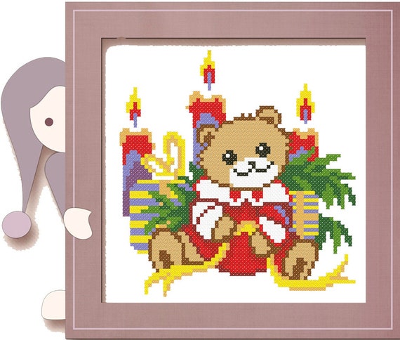 Christmas Teddy Bear Cross Stitch Pattern Pdf Cute Teddy Bear Kid Embroidery Modern Beginners Counted Cross Stitch Instant Download