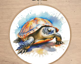 Watercolor Turtle Cross Stitch Pattern: Animal Design (PDF Pattern)