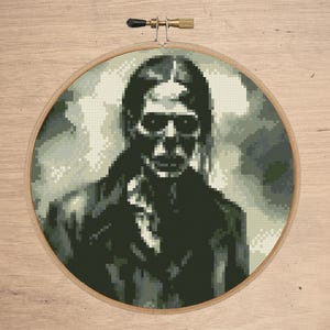 Zombie portrait cross stitch pattern. Zombie cross stitch design. Monsters cross stitch pdf pattern. Halloween cross stitch.